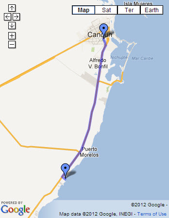 Photo of Google Map with Driving Directions to Costco and Mega, Cancun