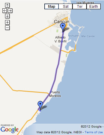 Photo of Google Map with Driving Directions to Cumbres Plaza, Cancun