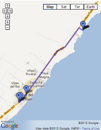 Photo of Google Map with Driving Directions to Grocery Stores on Highway, Playa Del Carmen