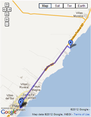 Photo of Google Map with Driving Directions to Grocery Stores In Town, Playa Del Carmen