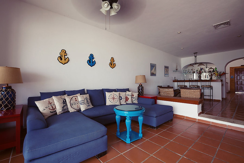 Puerto Morelos |Secret Beach Villas | Boat Villa | Living Room has a Large Sectional