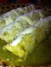 Puerto Morelos, Mexico - Enchiladas with Green Sauce.